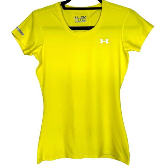 Under Armour HeatGear Athletic Shirt V-Neck Top Athleisure Yellow Womens S - Picture 1 of 9